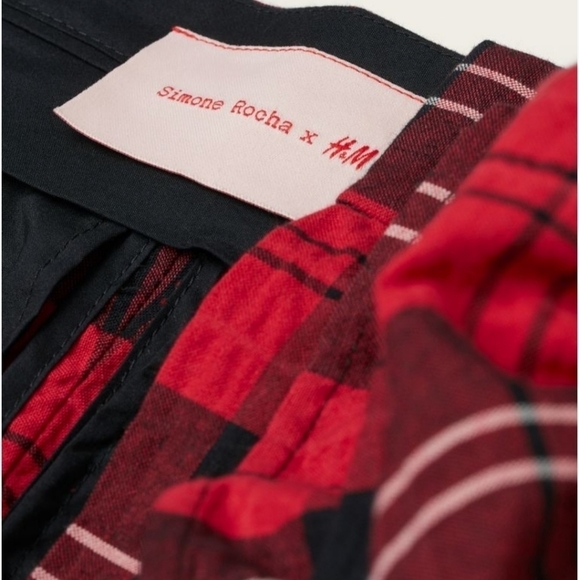 NWT SIMONE Rocha × H&M Blokecore plaid Flounce trimmed cropped pants US 4 - Picture 4 of 13